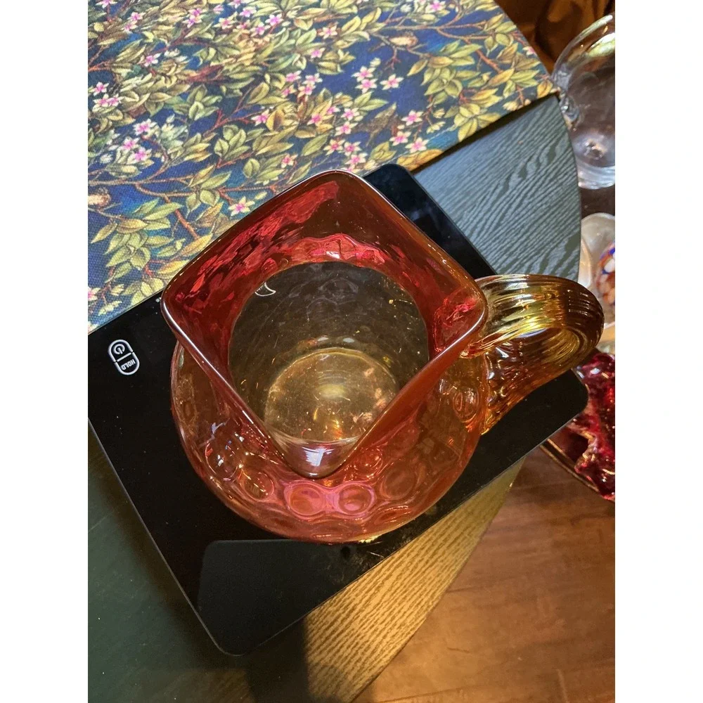 1880s Hobbs, Brockunier & Co. Amberina Glass Pitcher Inverted thumbprint pattern